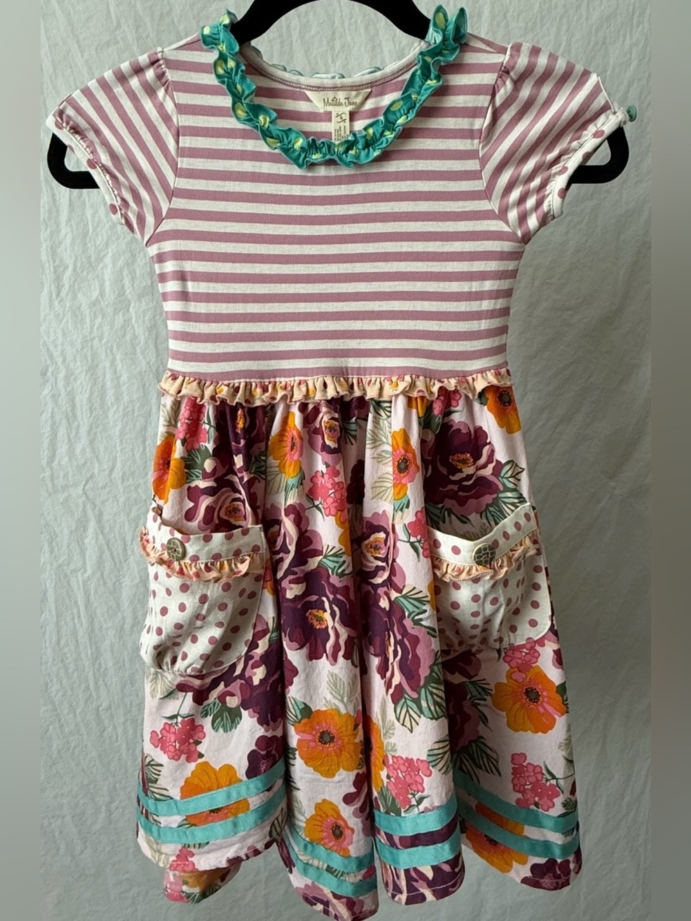Matilda Jane Once Upon a Time Chrysalis Dress Size 6 Pink Floral Pockets